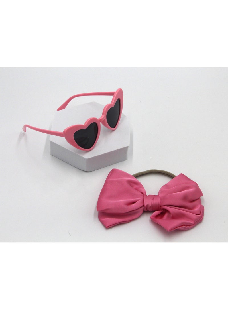 Athena Glasses and Bow Barrette Ponytail Set For Babies and Girls - Pink