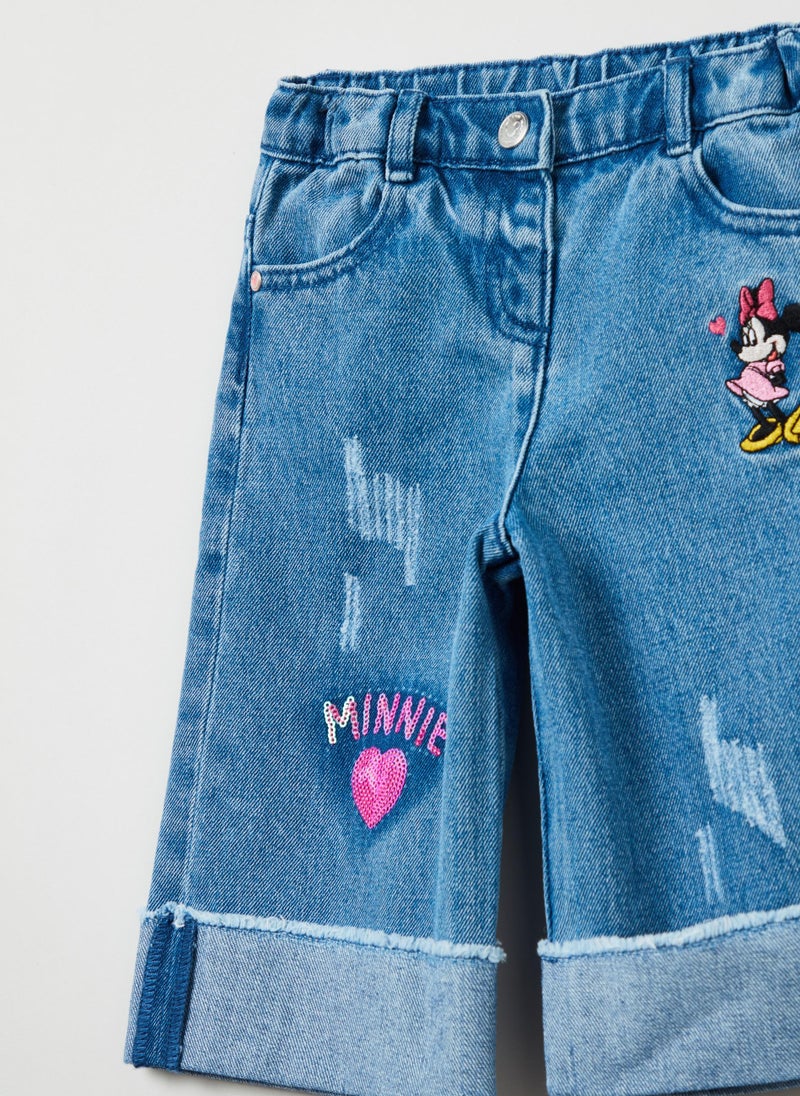 Wide-leg jeans with Minnie Mouse embroidery