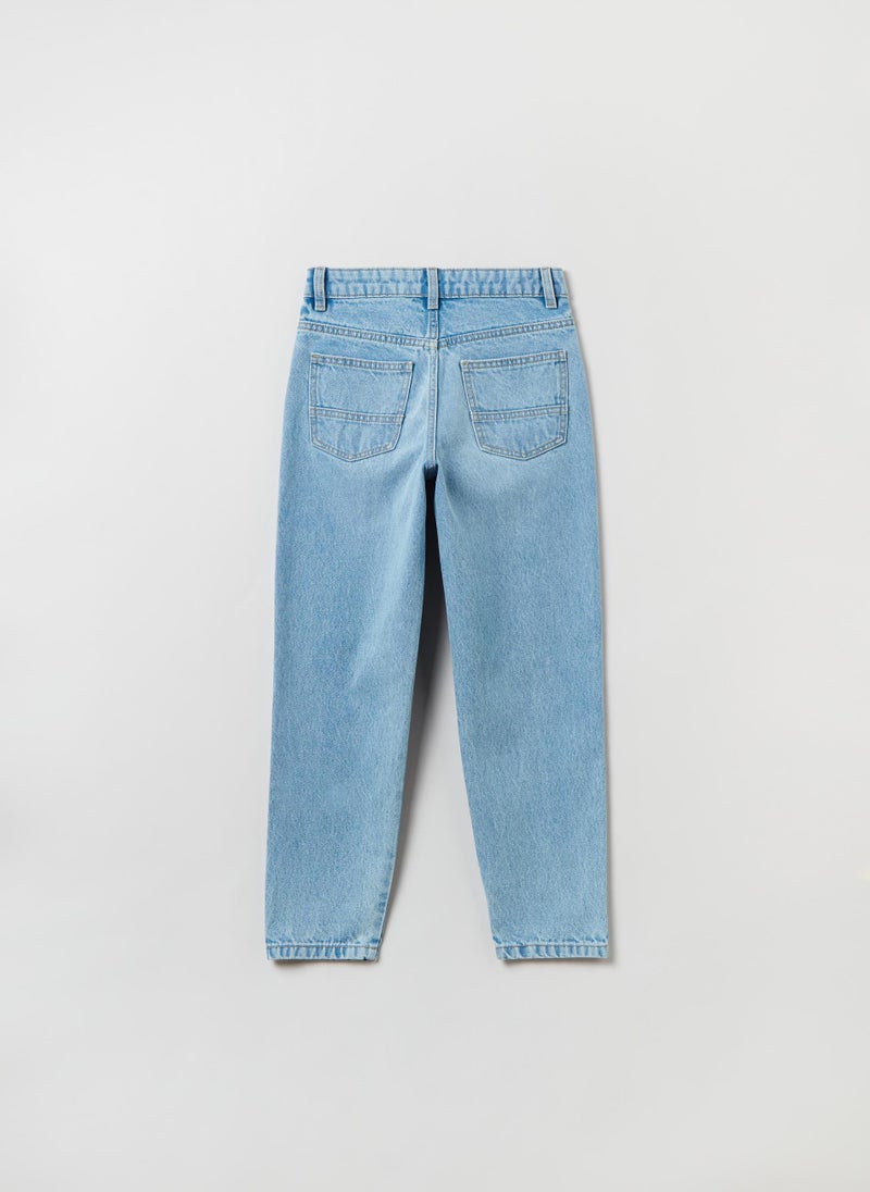 Mum-fit jeans with abrasions