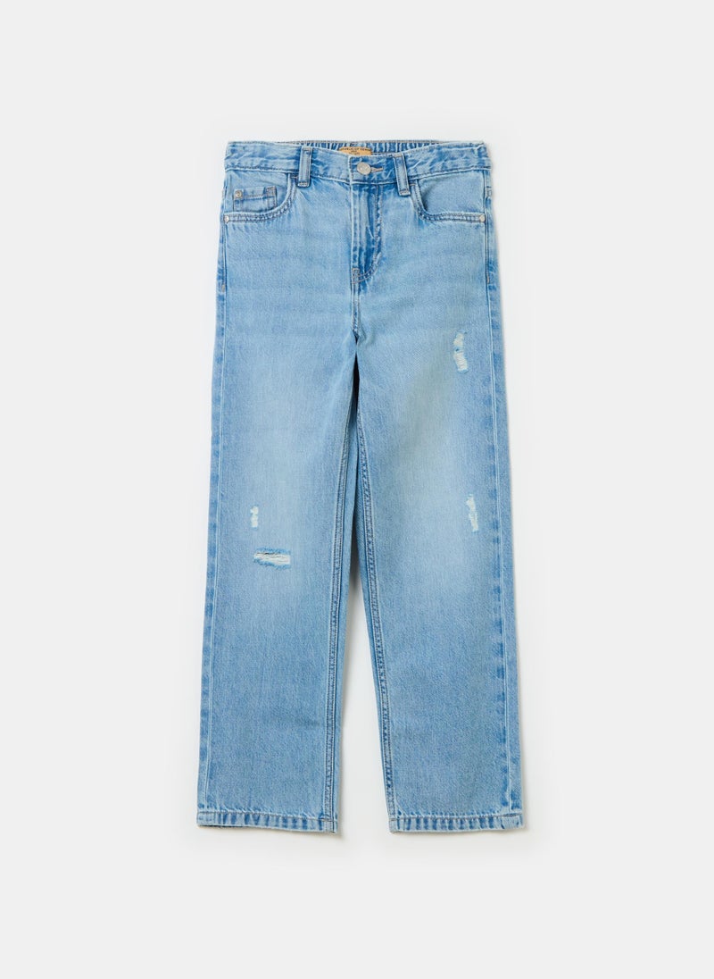 Mum-fit jeans with abrasions