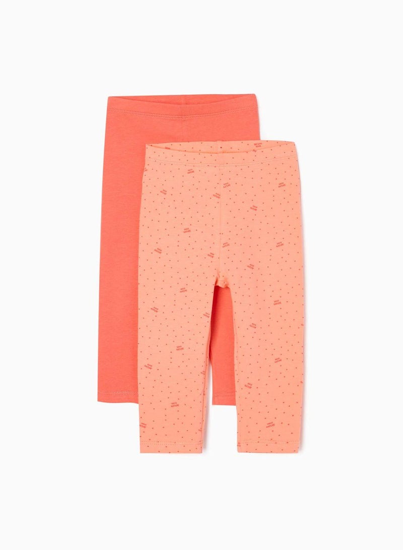 2-Pack Cotton Leggings for Baby Girls 'Maxi Nature', Coral