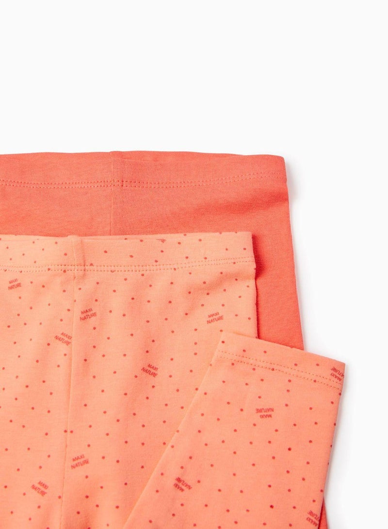 2-Pack Cotton Leggings for Baby Girls 'Maxi Nature', Coral