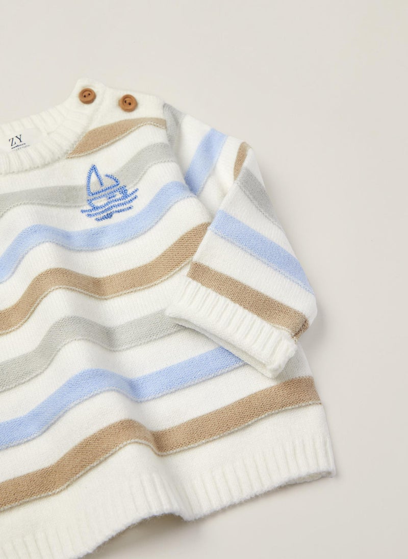 Jumper for Newborn Baby Boys, White/Striped