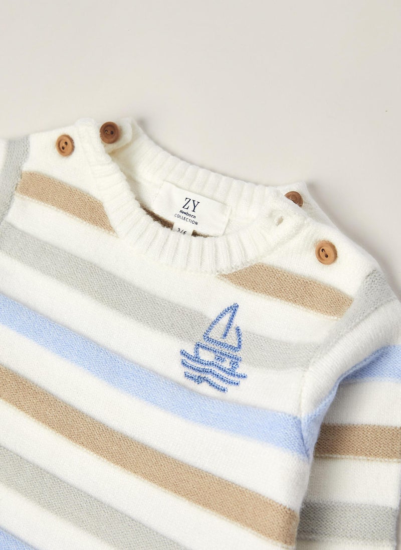 Jumper for Newborn Baby Boys, White/Striped