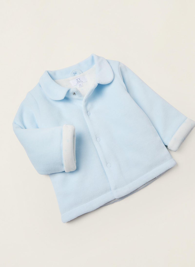 Velour Jacket with Cotton Lining for Newborn Baby Boys, Blue