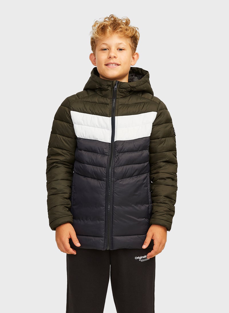 Youth Color Block Quilted Zip Through Jacket