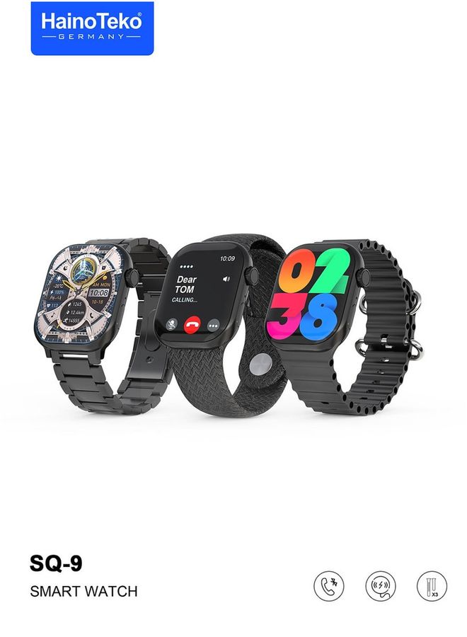 SQ9 Full Screen AMOLED Display Smart Watch With 3 Pair Straps and Wireless Charger for Ladies and Gents