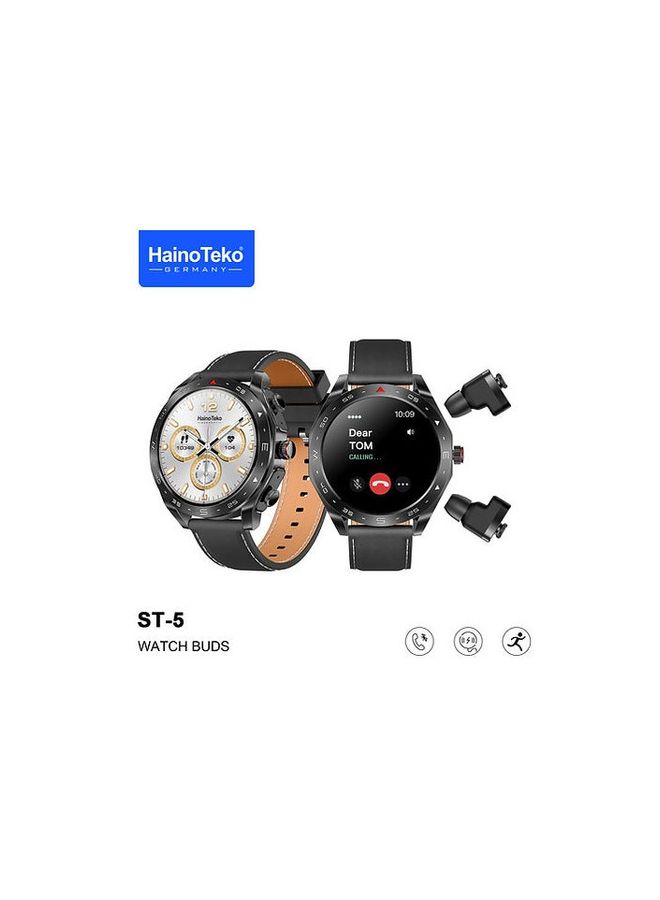 Haino Teko Germany ST5 Watch Buds Round Shape AMOLED Display Smart Watch Bluetooth Earbuds for Mens