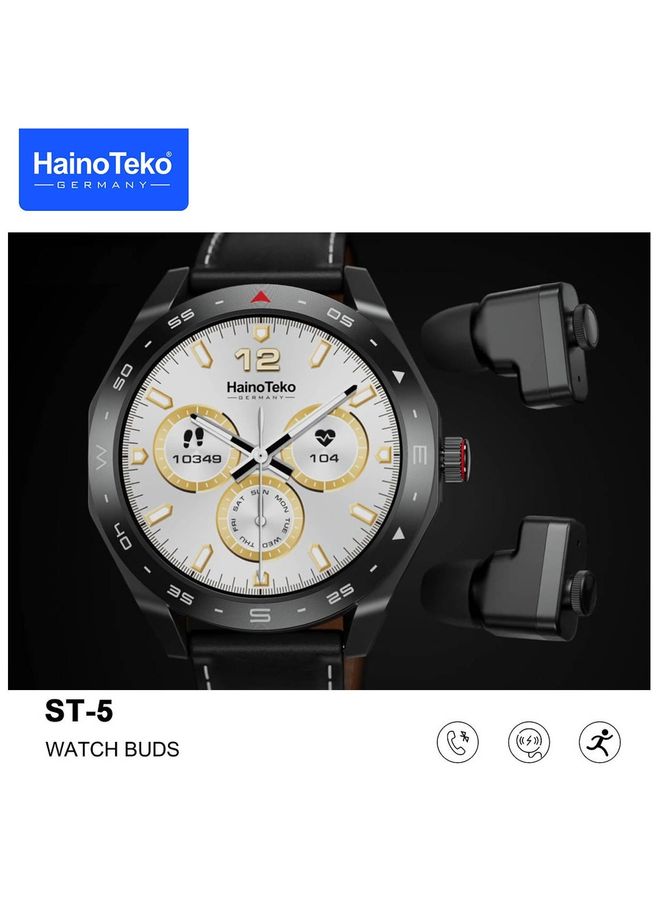 Haino Teko Germany ST5 Watch Buds Round Shape AMOLED Display Smart Watch Bluetooth Earbuds for Mens