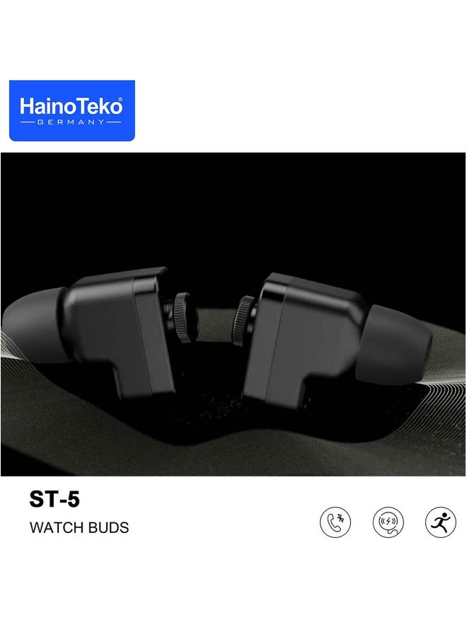 Haino Teko Germany ST5 Watch Buds Round Shape AMOLED Display Smart Watch Bluetooth Earbuds for Mens