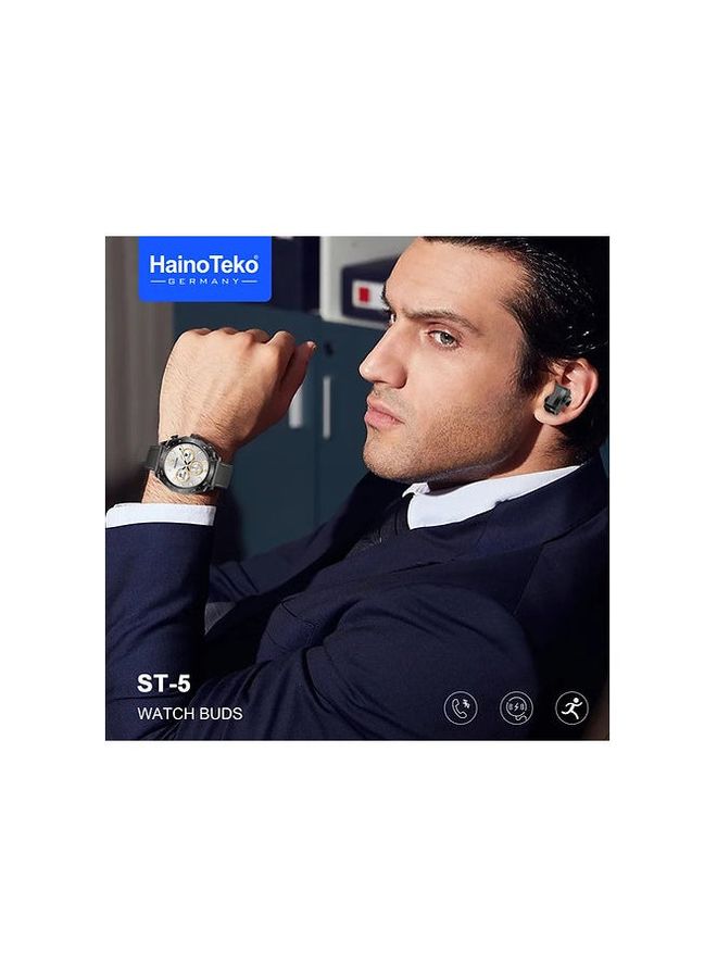 Haino Teko Germany ST5 Watch Buds Round Shape AMOLED Display Smart Watch Bluetooth Earbuds for Mens