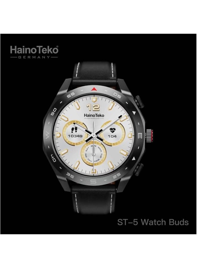 Haino Teko Germany ST5 Watch Buds Round Shape AMOLED Display Smart Watch Bluetooth Earbuds for Mens