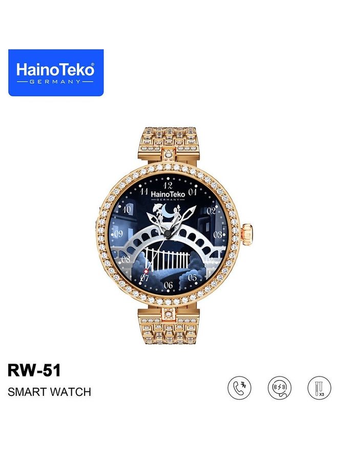 Haino Teko Germany RW51 Ladies Smart Watch With Round Shape AMOLED Display and Wireless Charger Gold