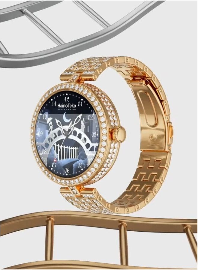 Haino Teko Germany RW51 Ladies Smart Watch With Round Shape AMOLED Display and Wireless Charger Gold