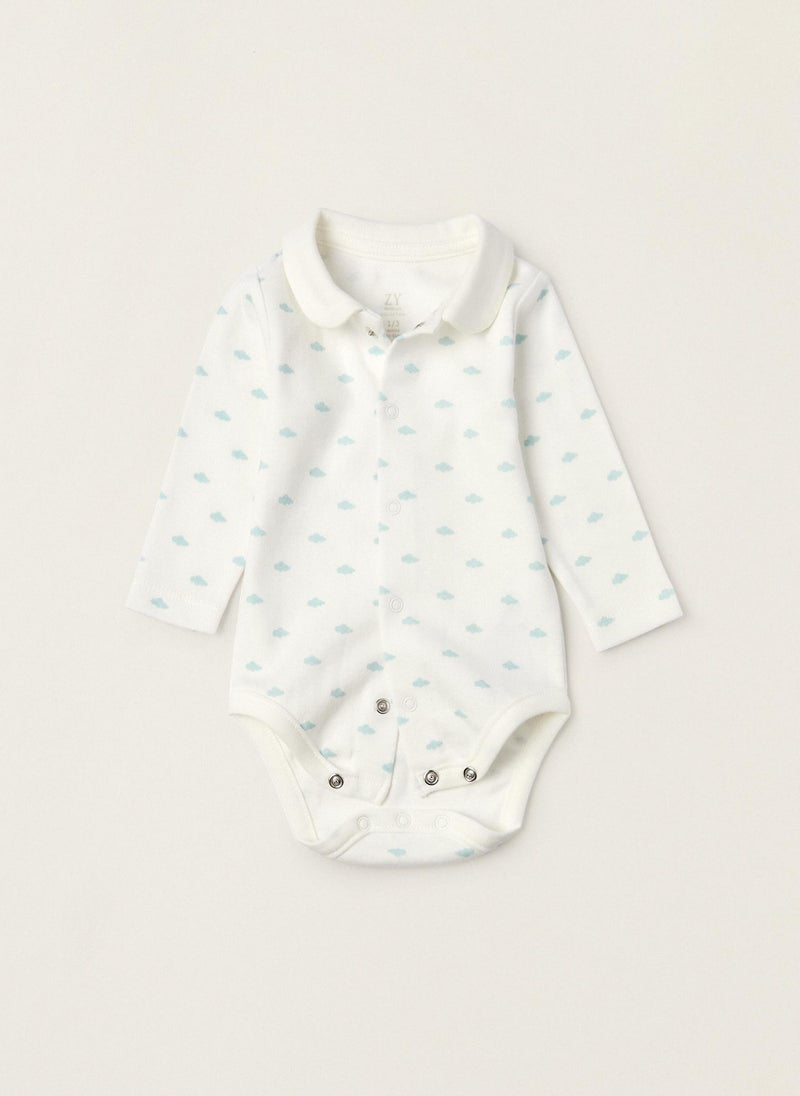 Jumpsuit + Bodysuit in Cotton for Newborn Babies 'Cloud', Aqua Green/White