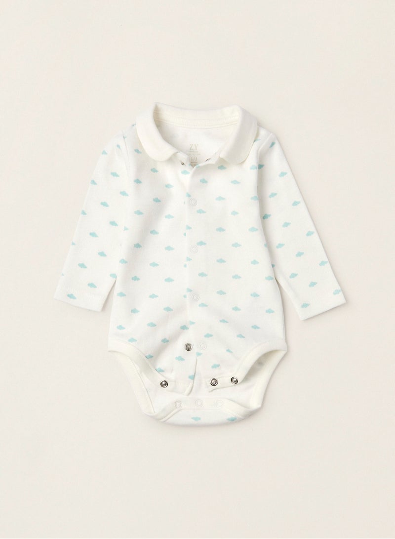 Jumpsuit + Bodysuit in Cotton for Newborn Babies 'Cloud', Aqua Green/White