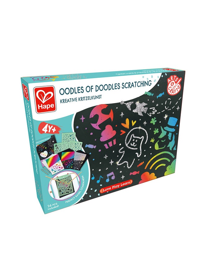 Oodles of Doodles Scratching - Scratch Art Set for Kids - Perfect Easel Companion -Rainbow Scratch Art Paper with Wooden Stylus for Children Age 4+ Years