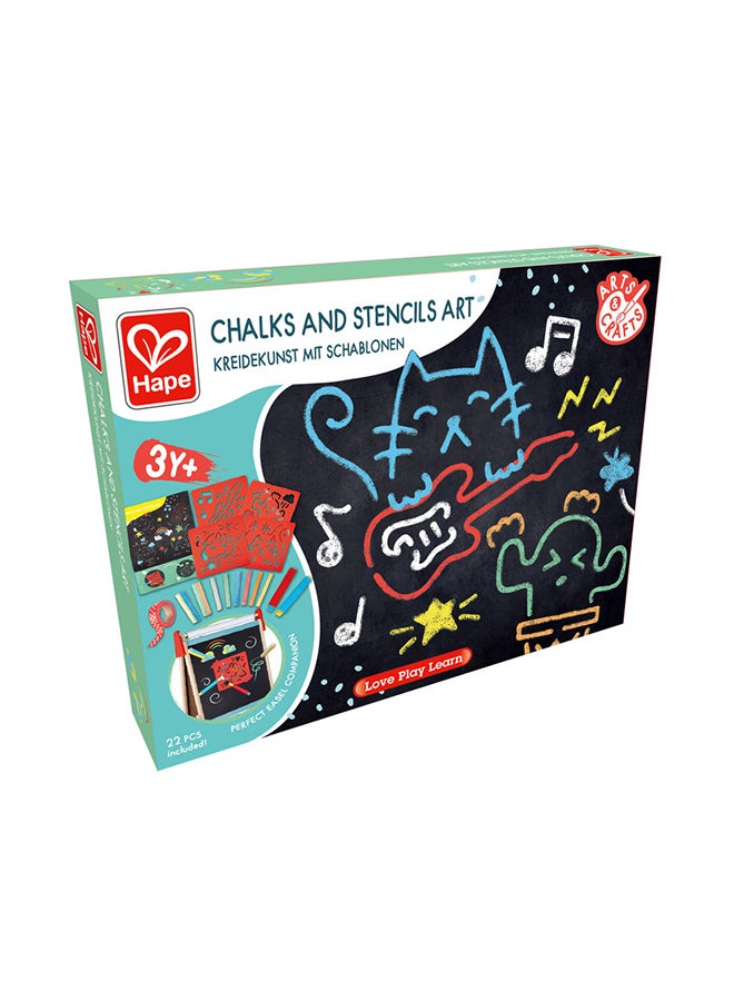 Chalks and Stencils Art - Colored Chalk Set and Art Activities for Kids with Jumbo and Thin Chalk, Chalk Holders, Paper Tape, Large Stencils, and Poster - Perfect Easel Companion Art Kit for Ages 3+