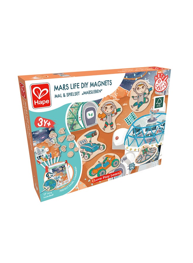 Mars Life DIY Magnets | Perfect Easel Companion | Make-Your-Own Magnet Art Set With Wooden Magnets and Glitter Markers, For Kids Ages 3+ Years