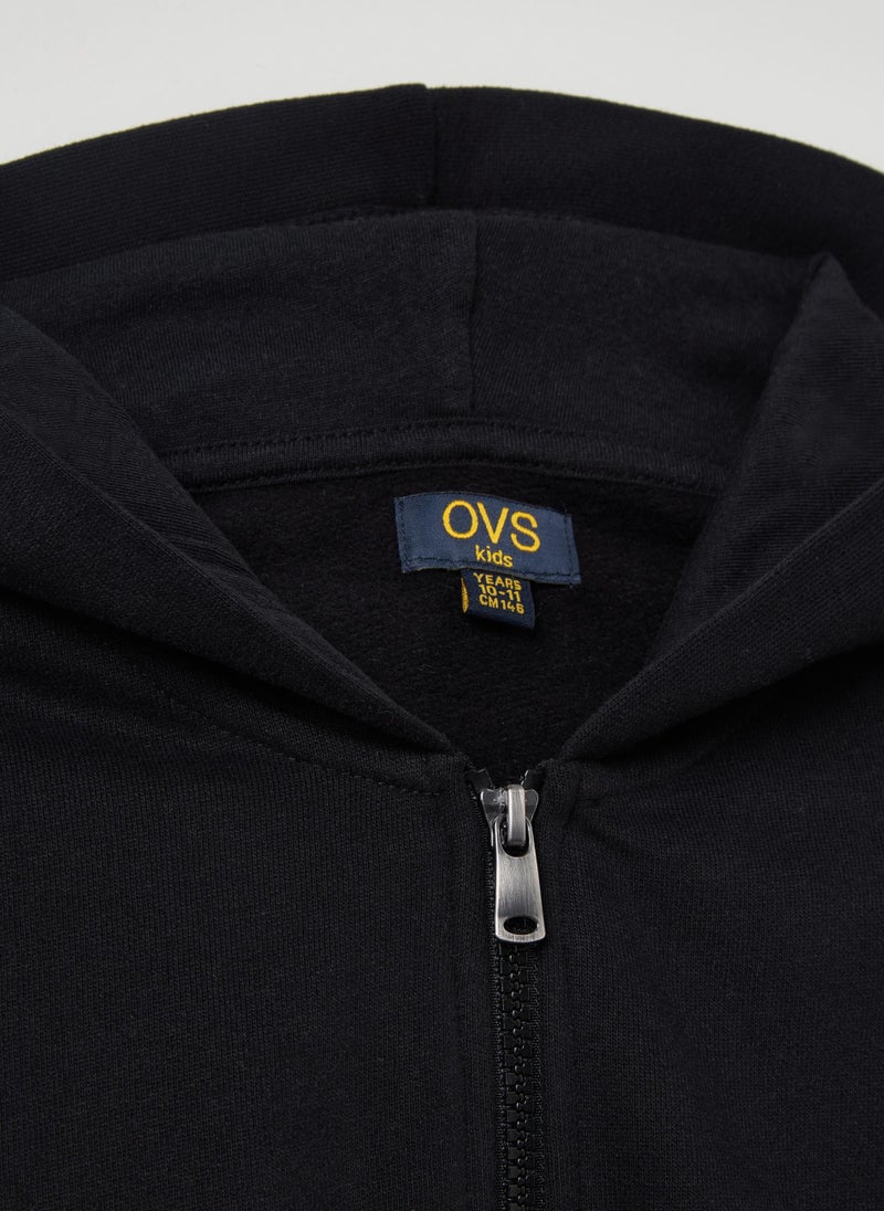 Cotton cropped full-zip jumper with hood