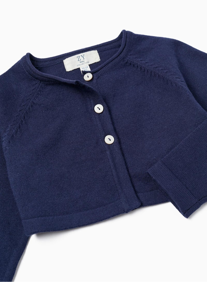 Cotton Bolero Cardigan for Baby Girls, Dark Blue