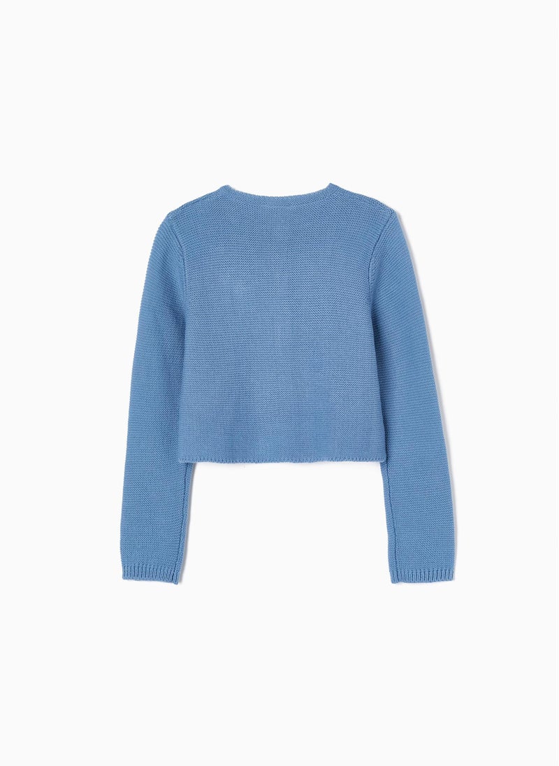 Cardigan with Flower Embroidery for Girls, Blue