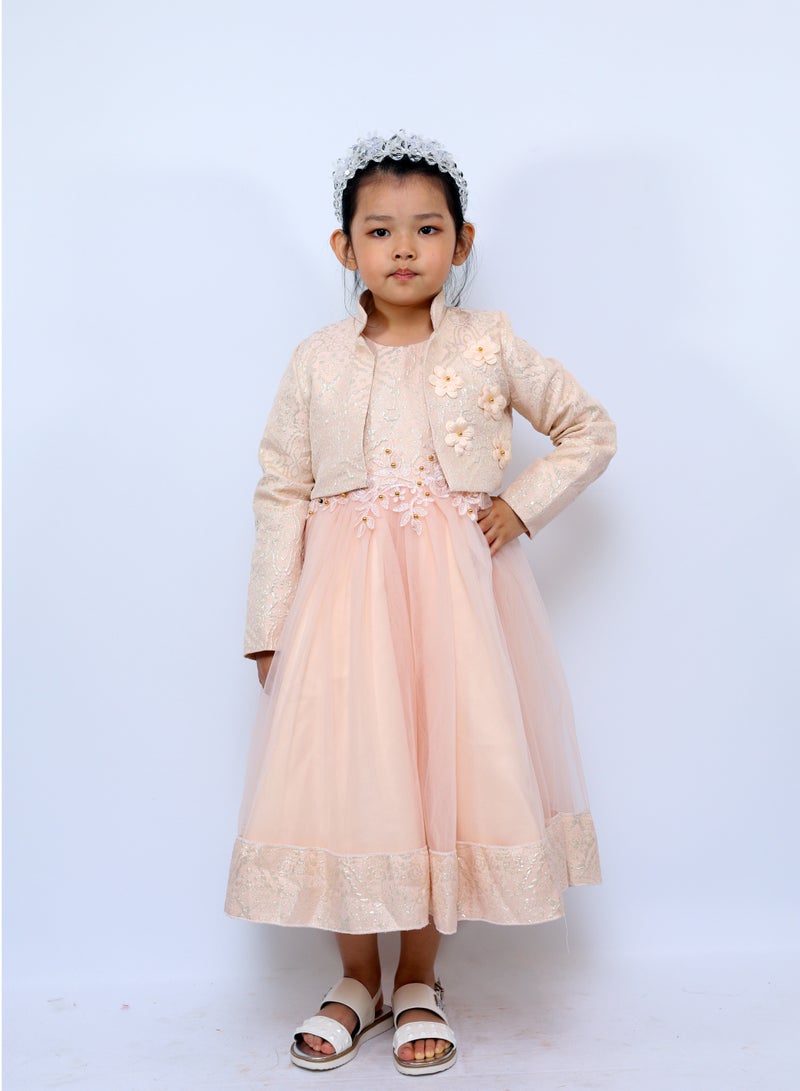 Samra Pink Flowers Party Dress with Jacket