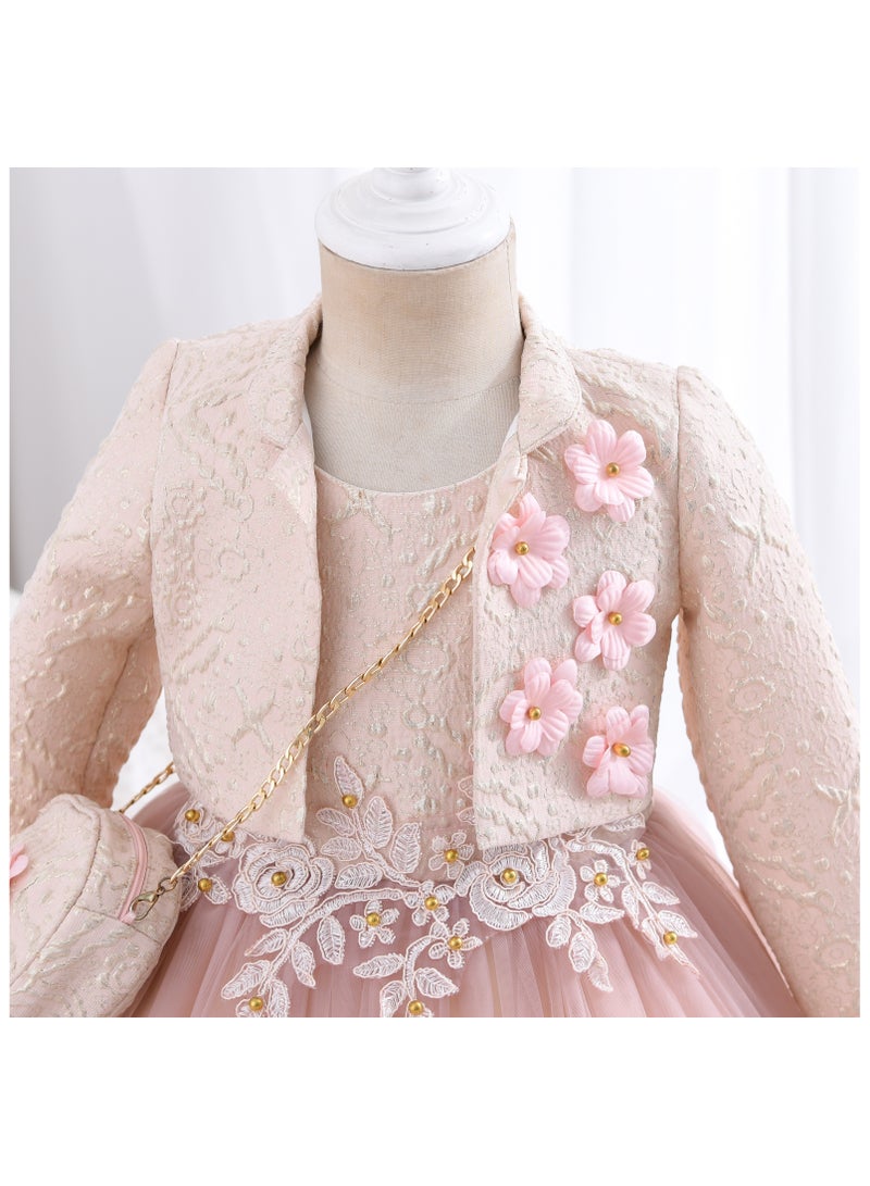 Samra Pink Flowers Party Dress with Jacket