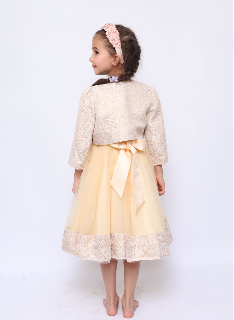 Samra Peach Flowers Party Dress with Jacket