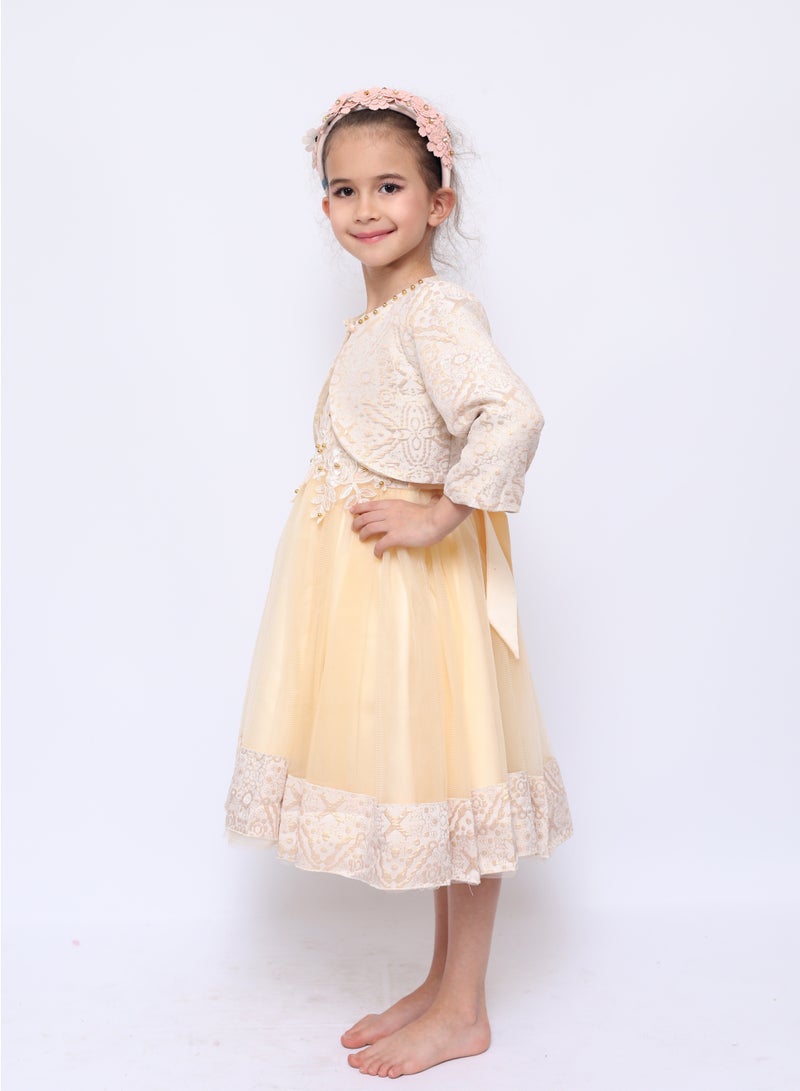 Samra Peach Flowers Party Dress with Jacket