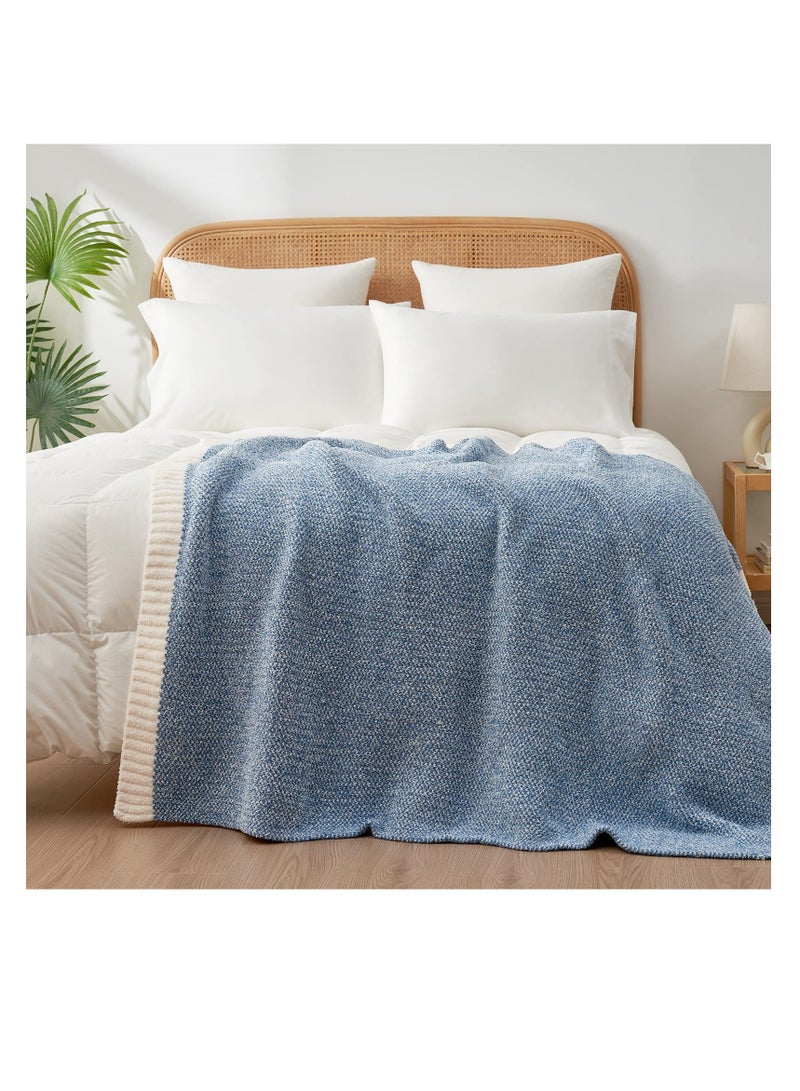 Cozy Reversible Throw Blanket 50 x 60 inch Soft Plush Lightweight for Sofa Bed Living Room Heather Blue