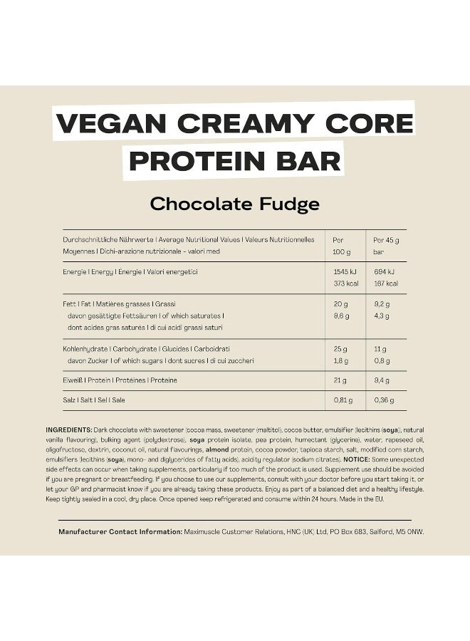 Vegan Creamy Core Protein Bar Chocolate Fudge