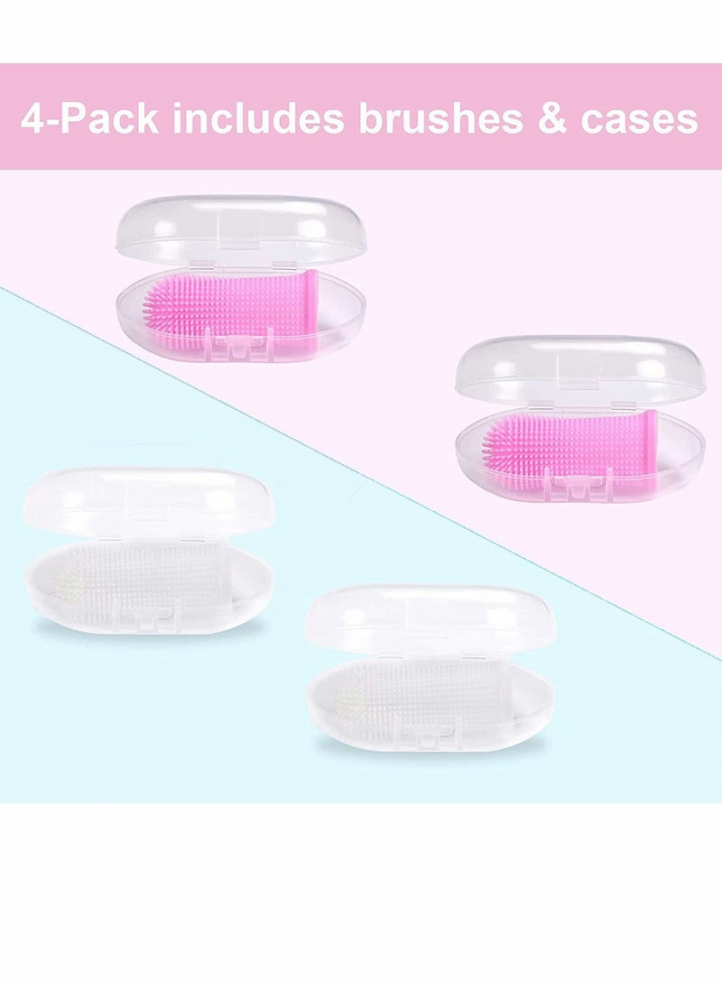 Dog Toothbrush for Teeth Cleaning Fingerbrush Tooth Brushing Kit Set of 4 Finger Pet Pink/Clear