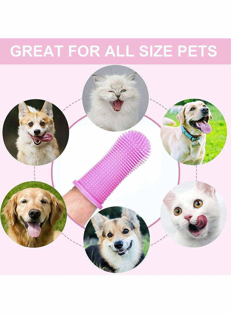 Dog Toothbrush for Teeth Cleaning Fingerbrush Tooth Brushing Kit Set of 4 Finger Pet Pink/Clear