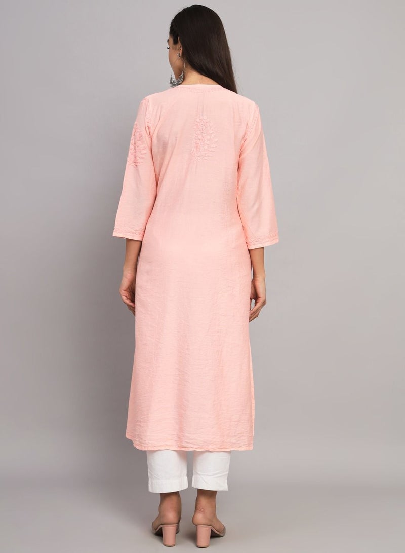 Hand embroidered floral pleated chikankari kurta AL3608