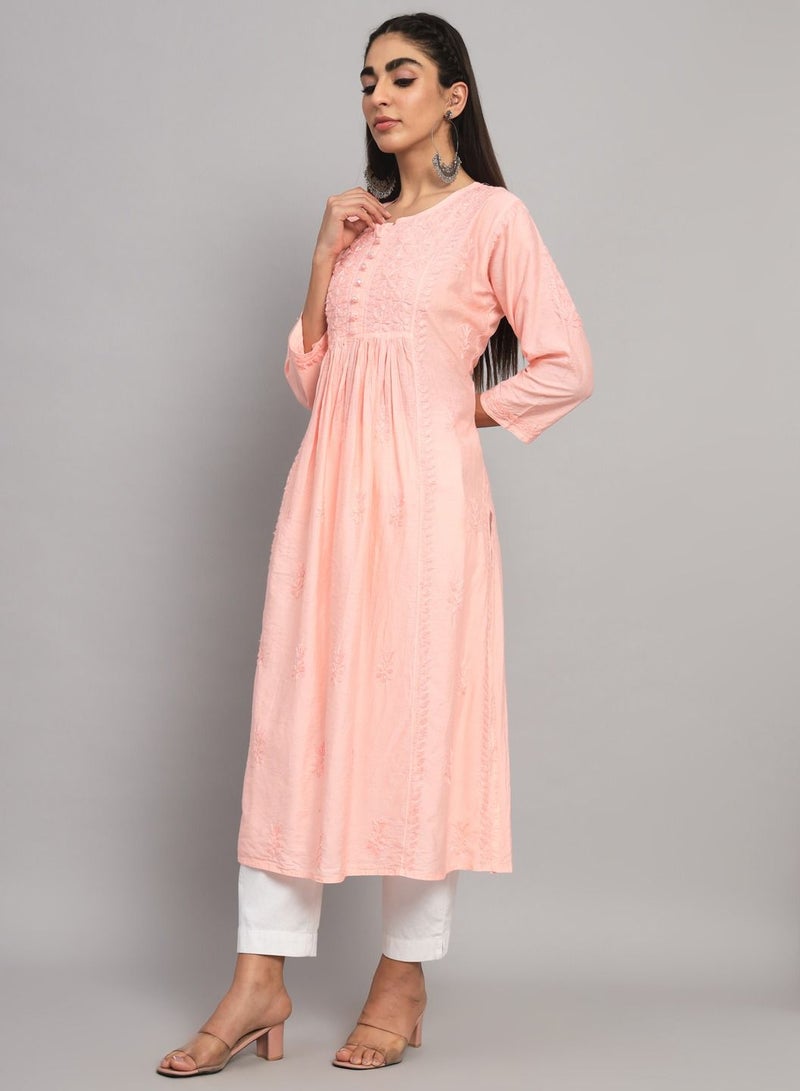 Hand embroidered floral pleated chikankari kurta AL3608