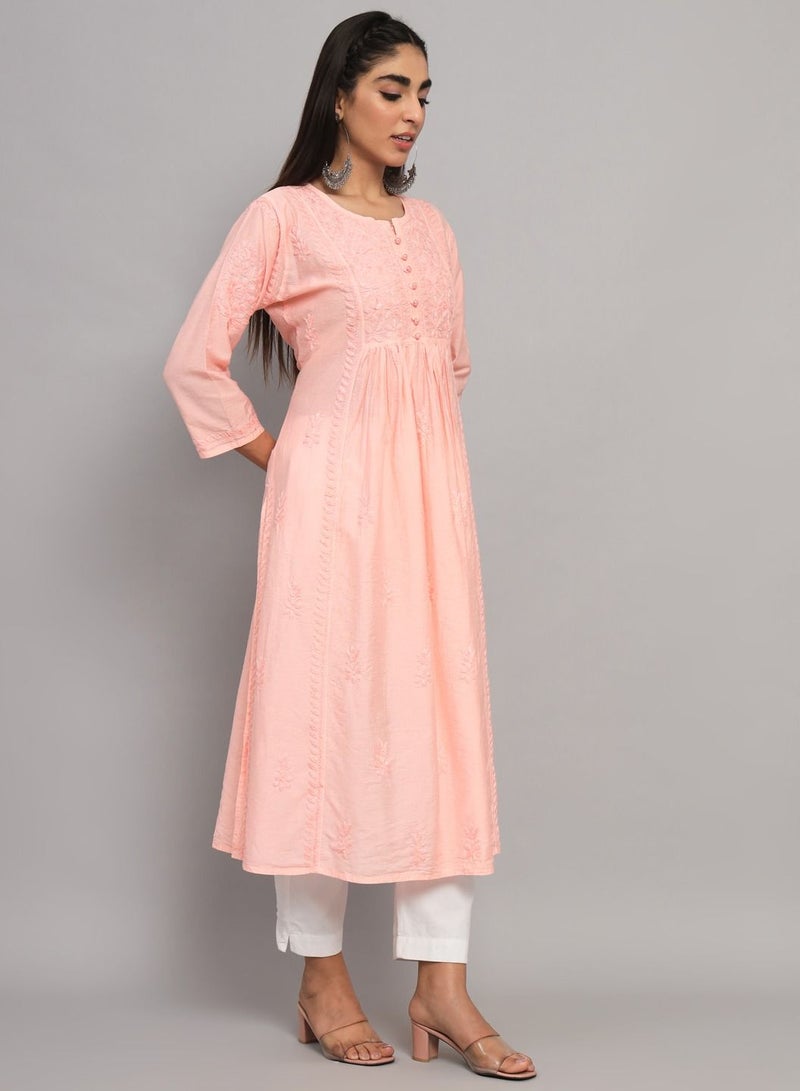 Hand embroidered floral pleated chikankari kurta AL3608