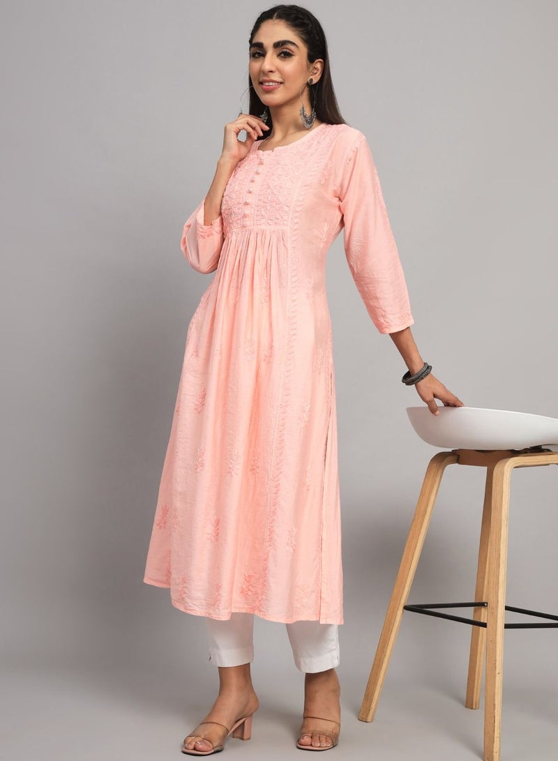 Hand embroidered floral pleated chikankari kurta AL3608