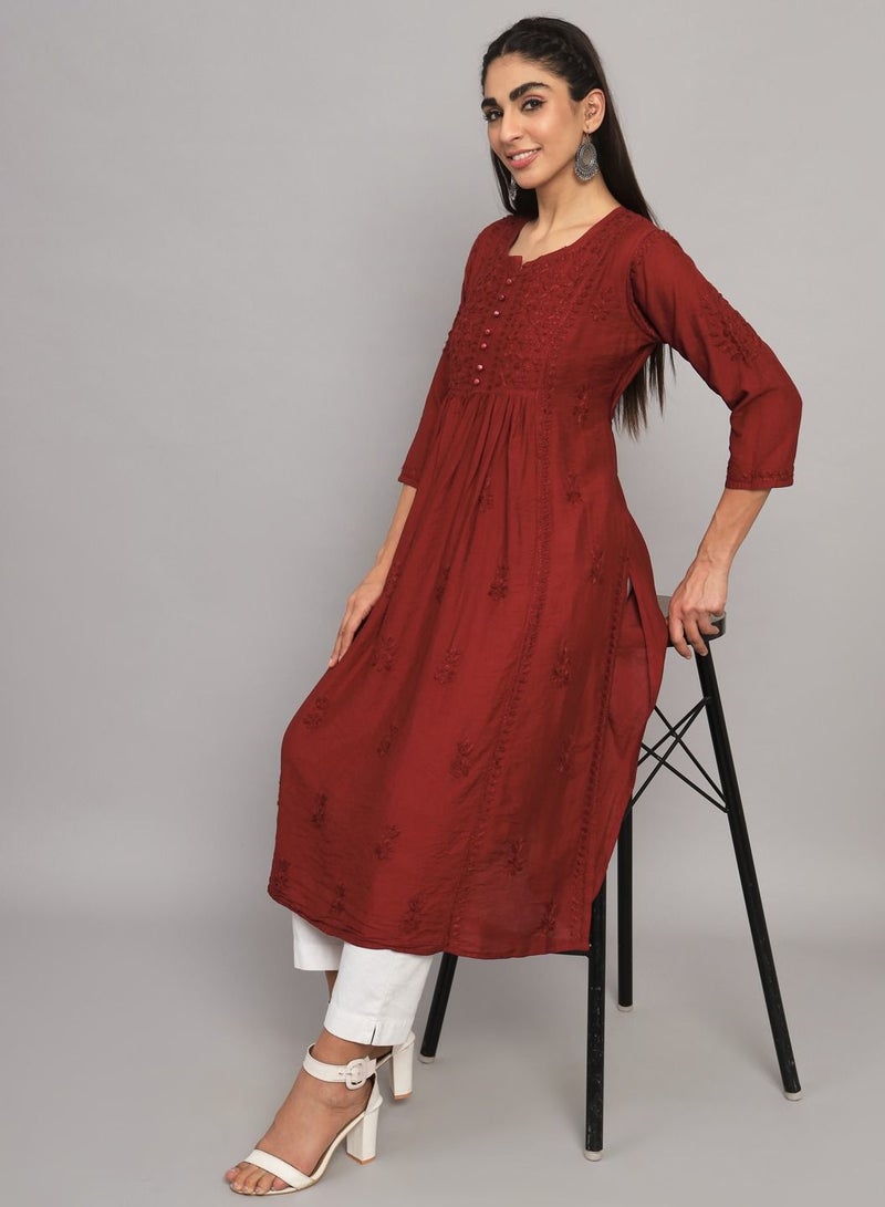 Hand embroidered floral pleated chikankari kurta AL3608