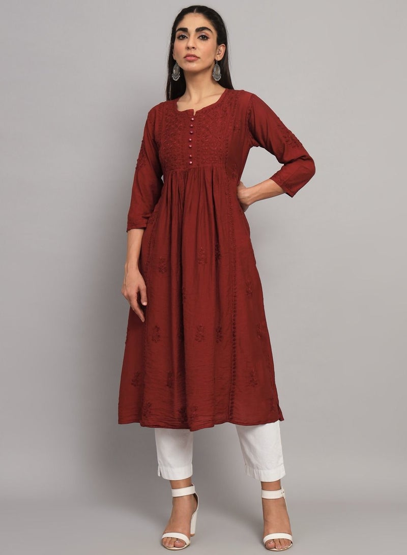 Hand embroidered floral pleated chikankari kurta AL3608