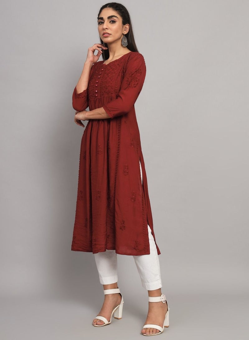 Hand embroidered floral pleated chikankari kurta AL3608