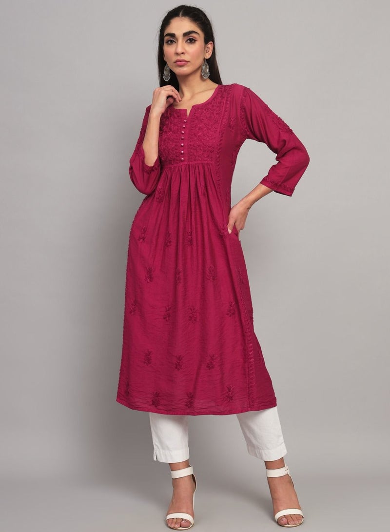 Hand Embroidered Chikankari Cotton Chanderi A-Line Kurta-AL3608