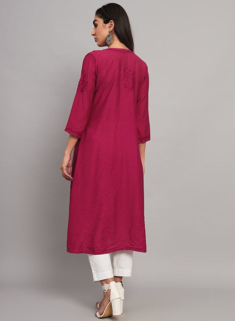 Hand Embroidered Chikankari Cotton Chanderi A-Line Kurta-AL3608