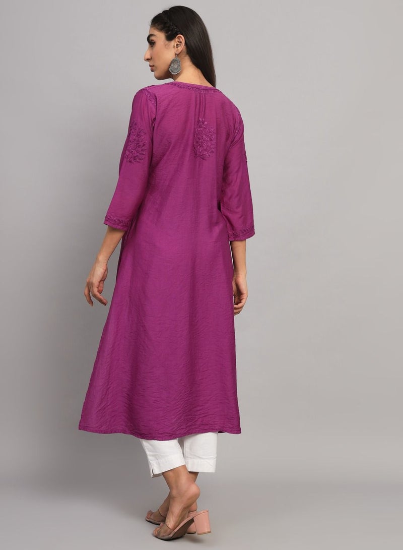 Hand Embroidered Chikankari Chanderi Cotton A-Line Kurta-AL3608