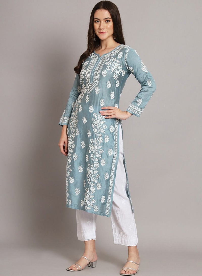 Hand Embroidered Chikankari Cotton Kurta-AL3670