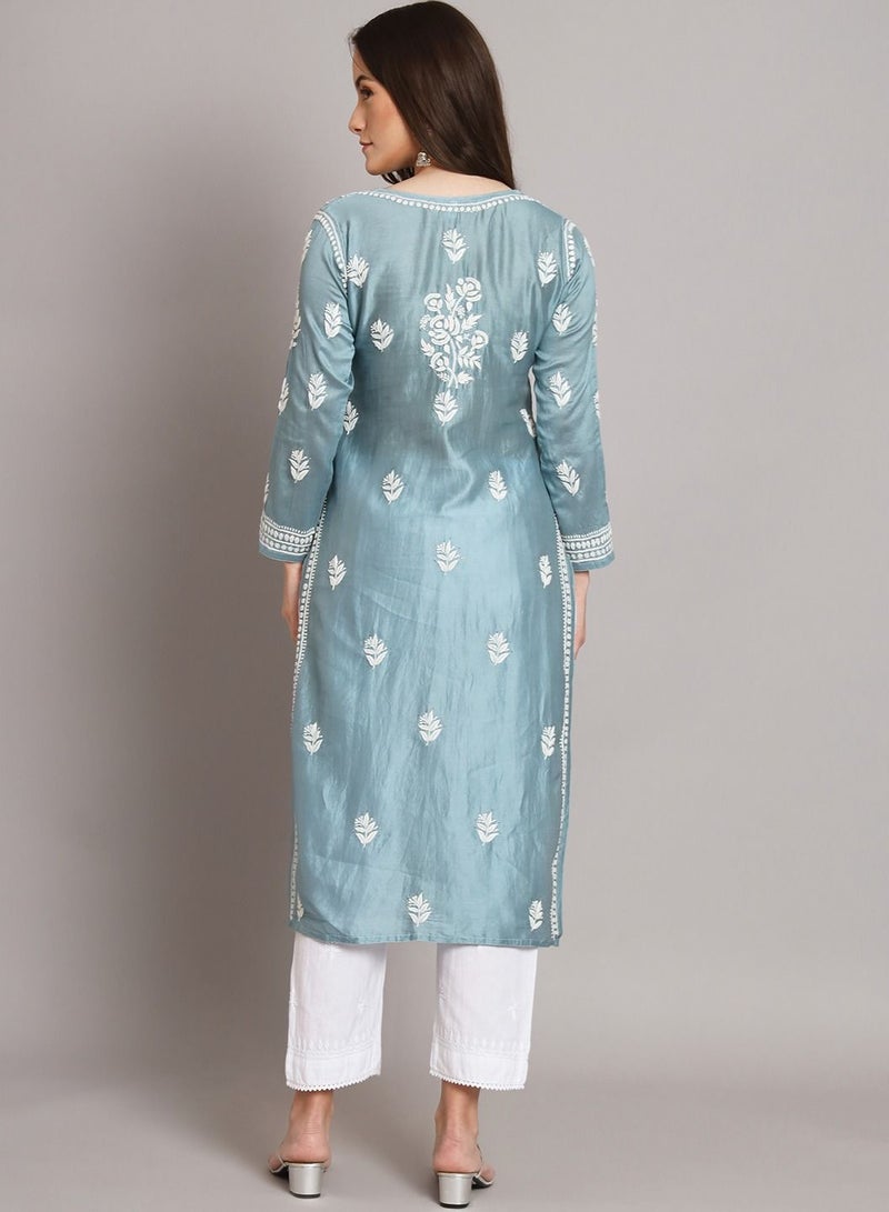 Hand Embroidered Chikankari Cotton Kurta-AL3670