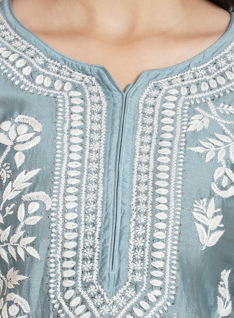 Hand Embroidered Chikankari Cotton Kurta-AL3670