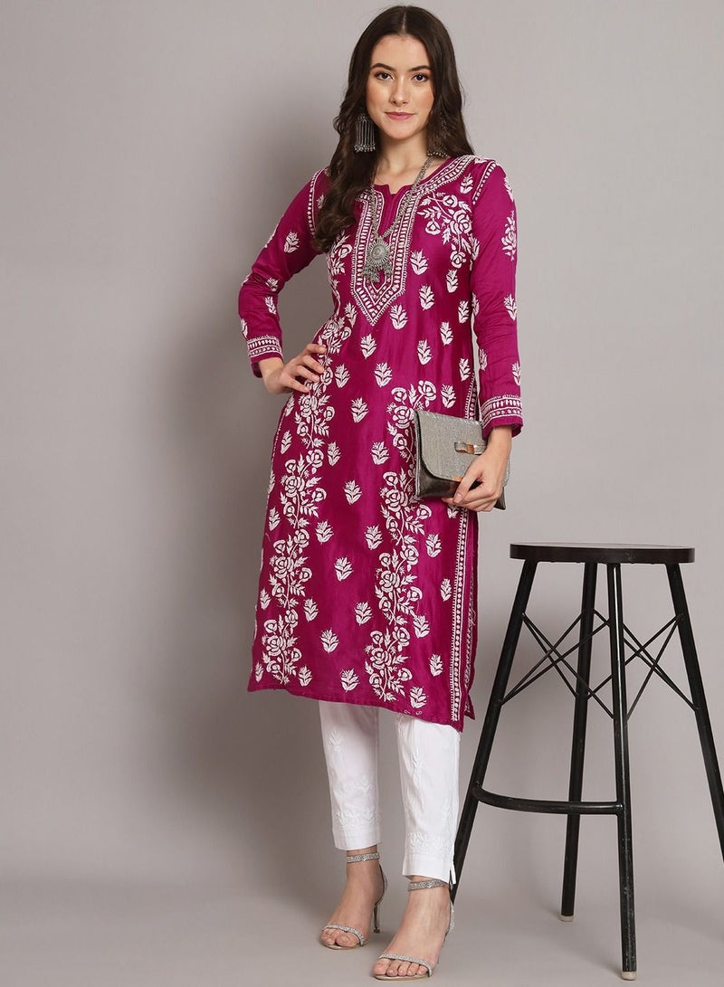 Women  Floral Embroidered Chikankari Cotton kurta-AL3670