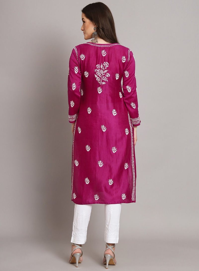 Women  Floral Embroidered Chikankari Cotton kurta-AL3670