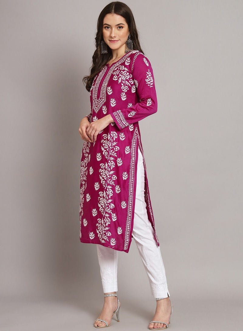 Women  Floral Embroidered Chikankari Cotton kurta-AL3670